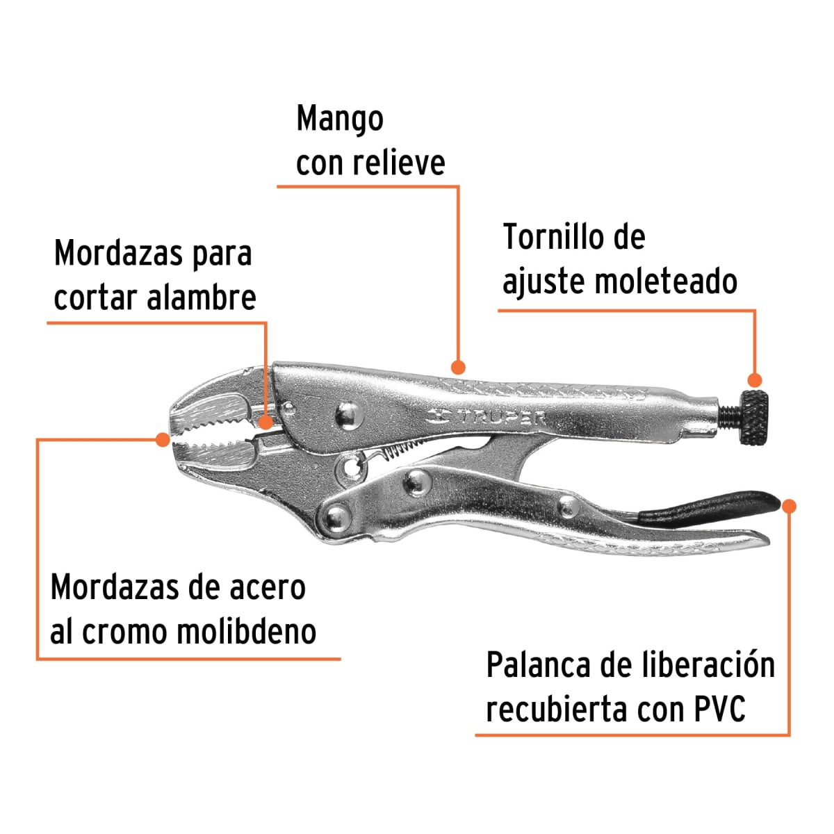 Alicate de presión 4´´ mordaza curva, Truper2