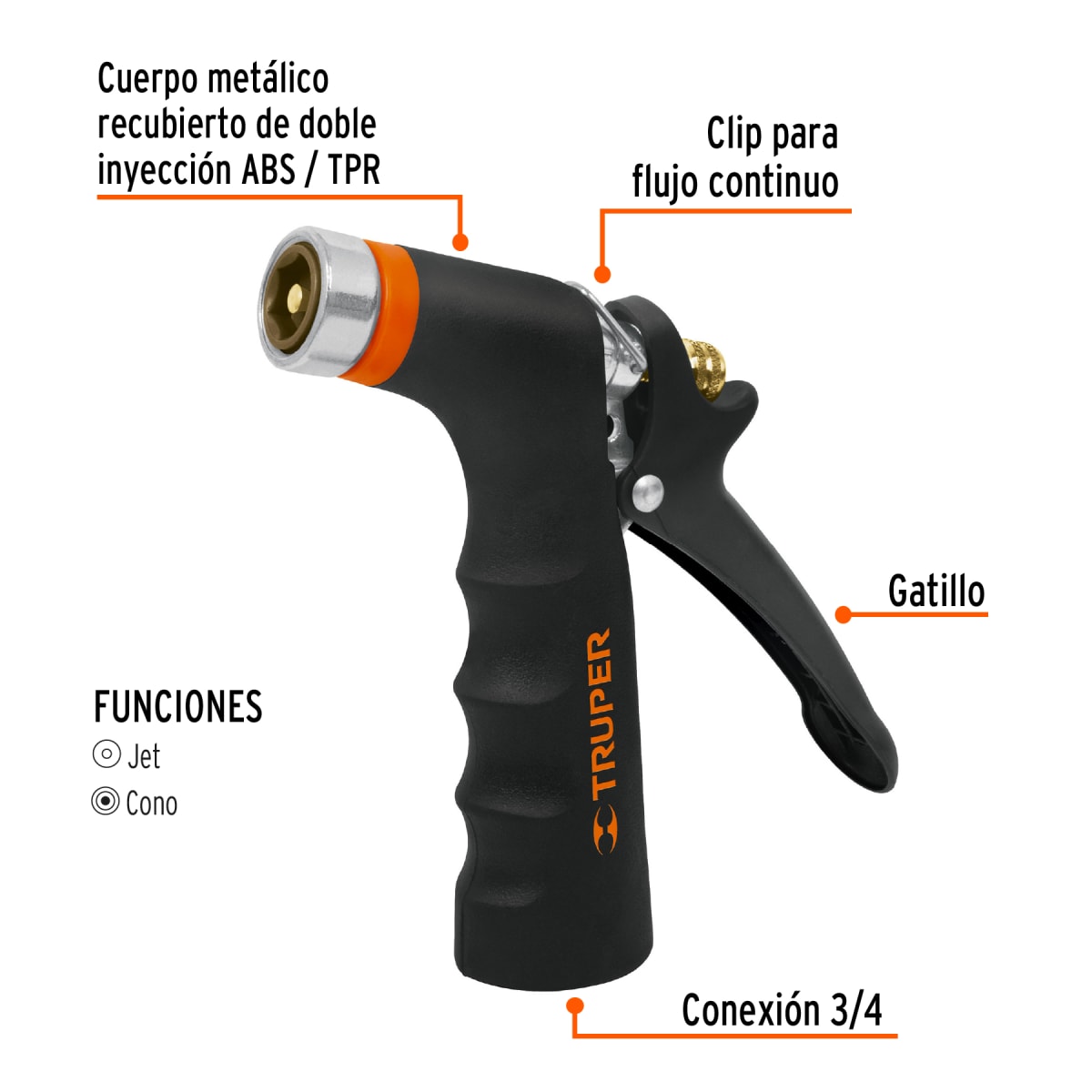 Pistola para riego de 2 funciones metálica con recubrimiento Truper2