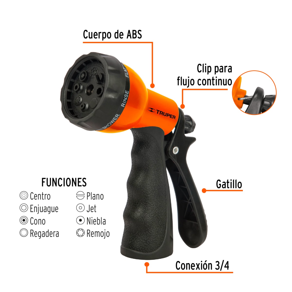 Manguera de riego 20m + pistola de riego 8 funciones Truper8