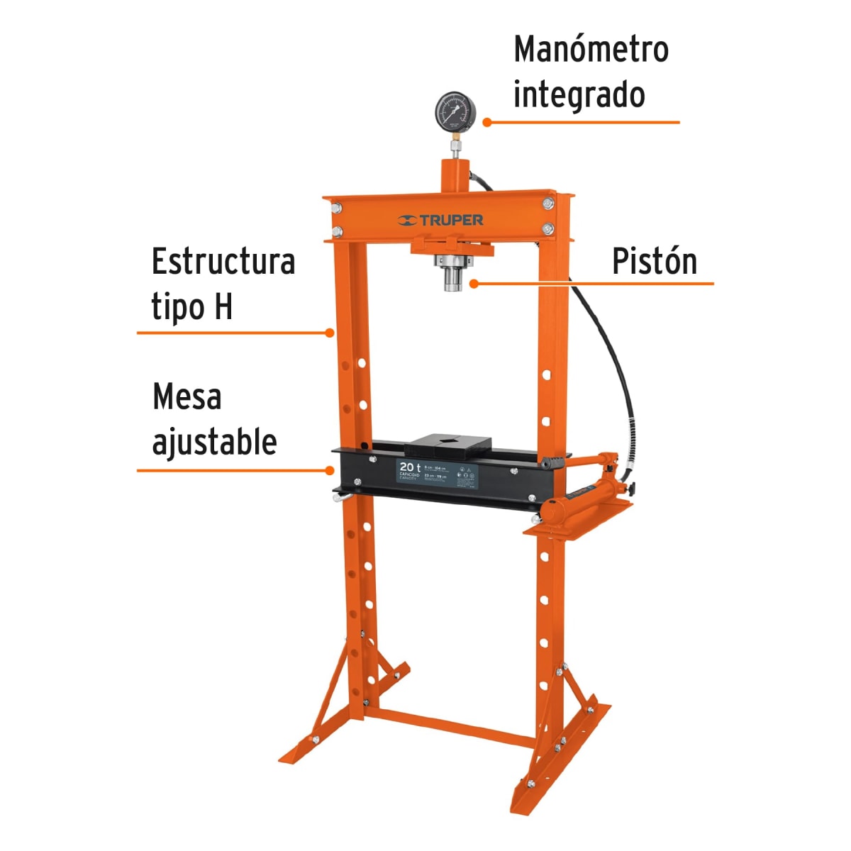 Prensa hidraulica tipo H con piston 20 toneladas Truper3