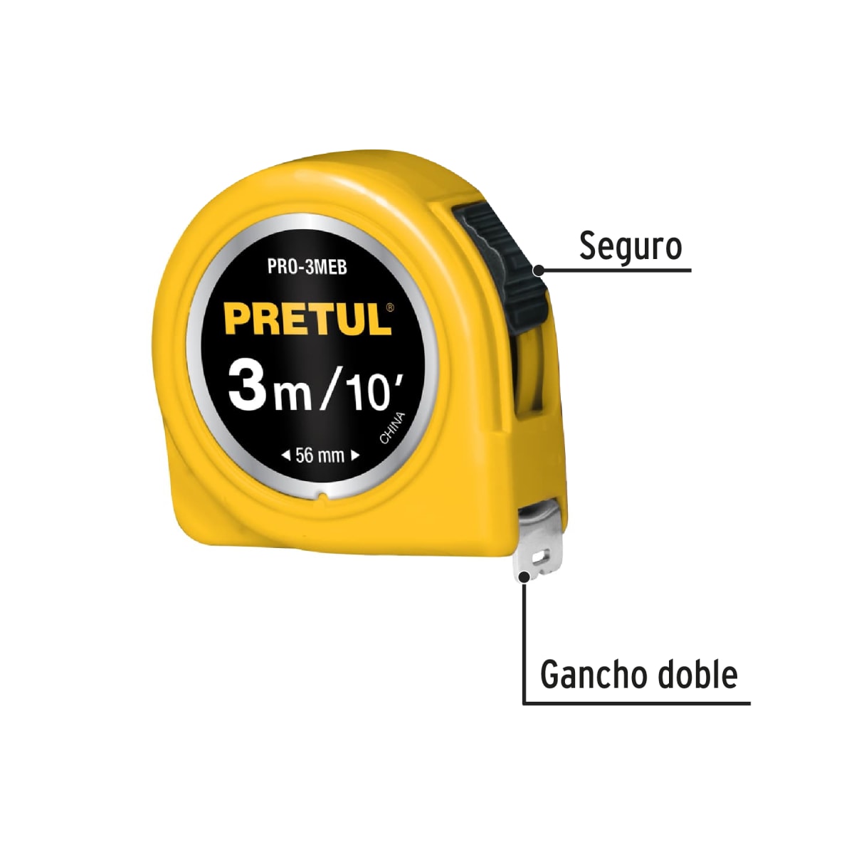 Wincha amarilla 3 m cinta 13 mm. en tarjeta. pretul2