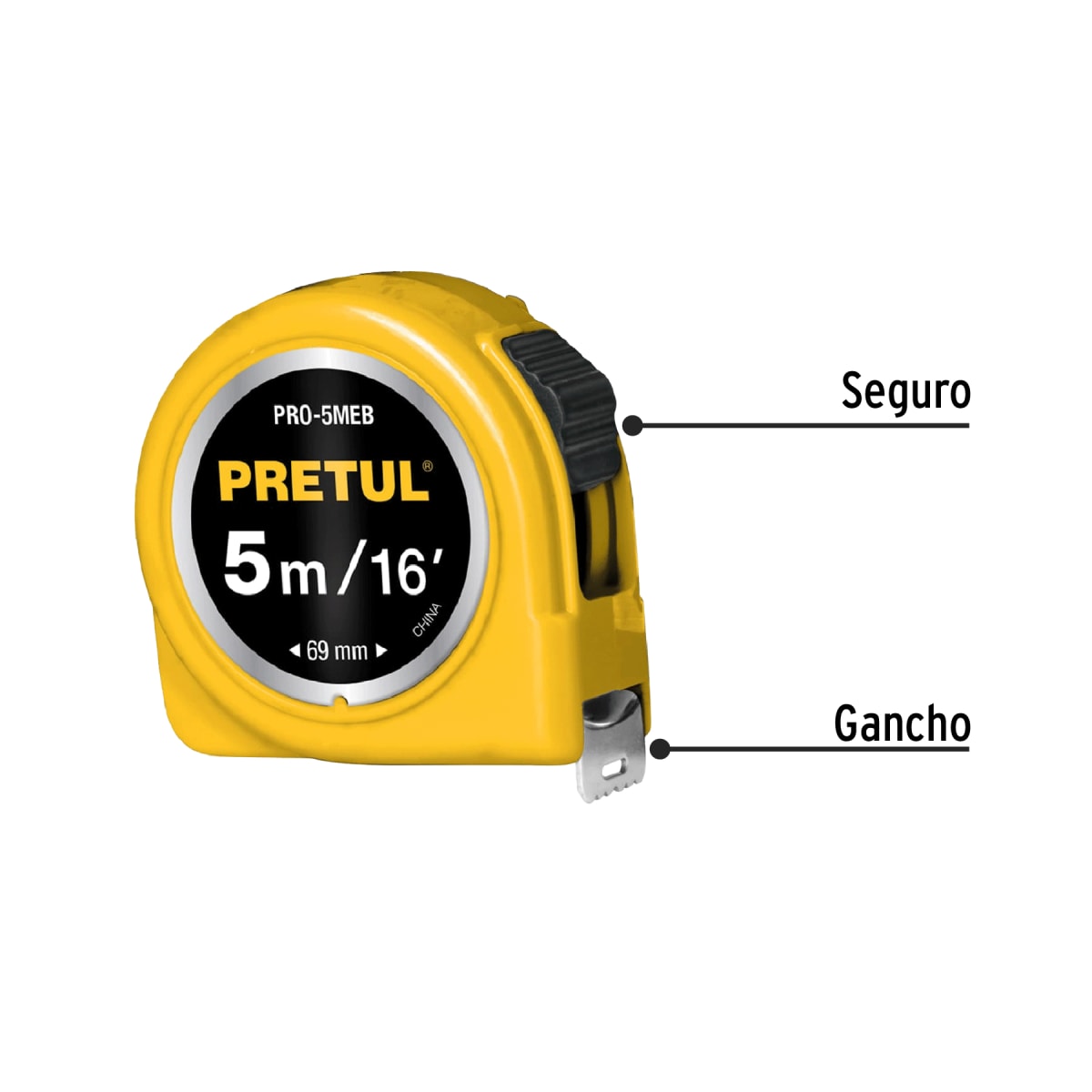 Wincha amarilla 5 m cinta 25 mm. en tarjeta. pretul2