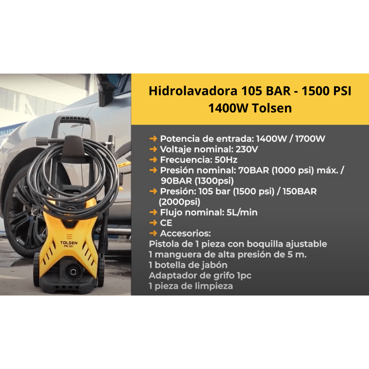 Hidrolavadora 105 BAR - 1500 PSI 1400W  Tolsen5