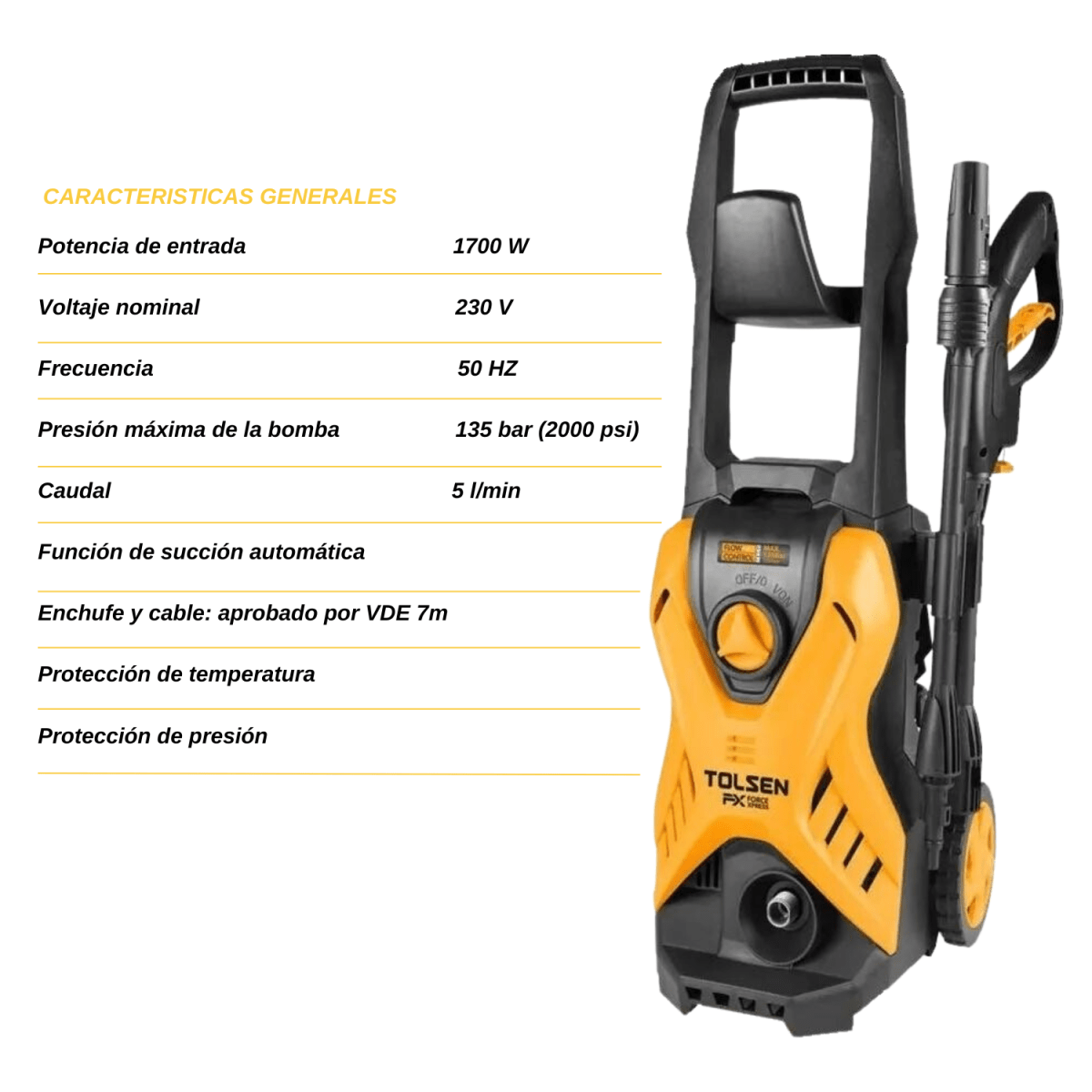 Hidrolavadora 135 BAR - 200 PSI 1700W Tolsen2