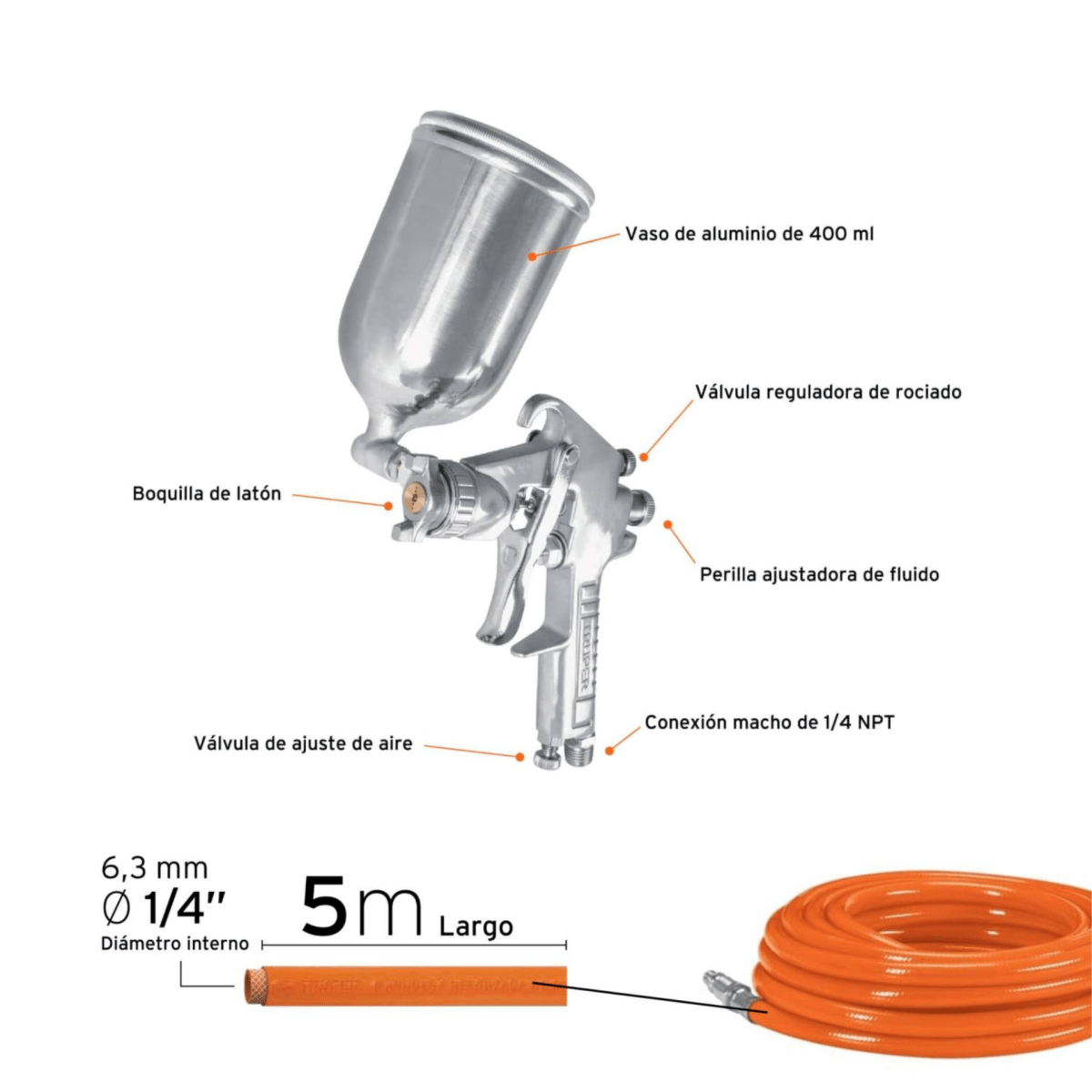 Combo compresora de 50L con manguera y pistola para pintar7