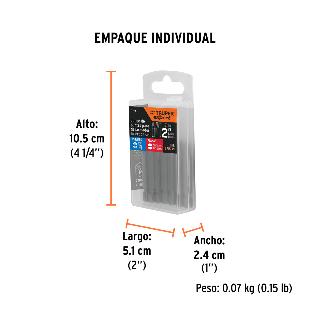 Juego de 5 puntas de cruz y planas largo 2´´, Expert Truper6