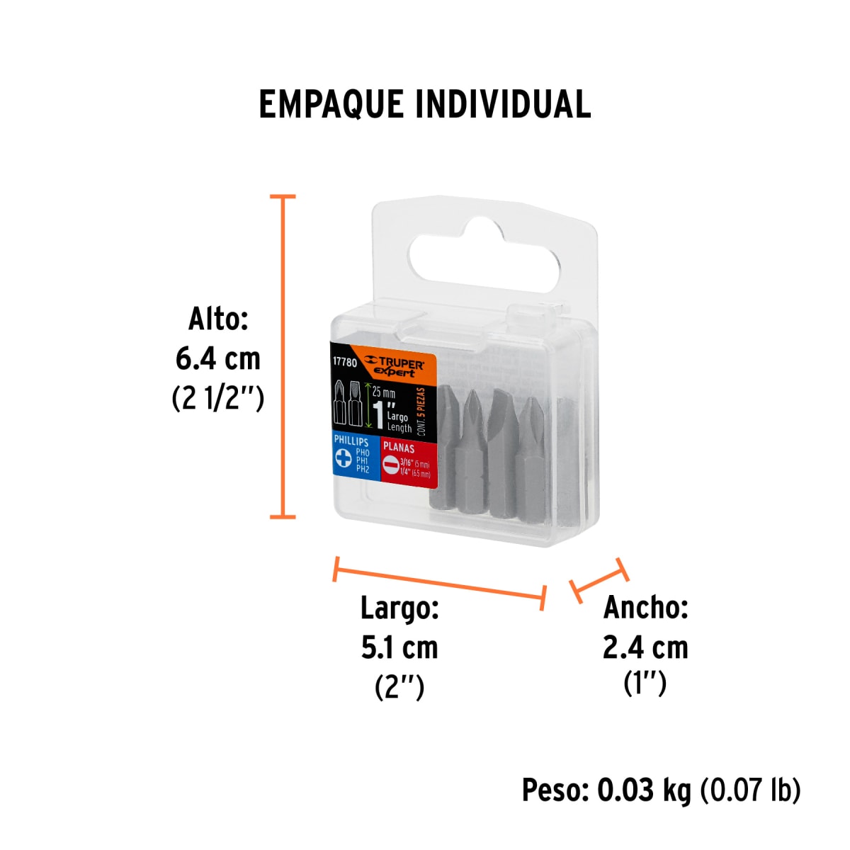Juego de 5 puntas de cruz y planas largo 1'', Expert Truper5