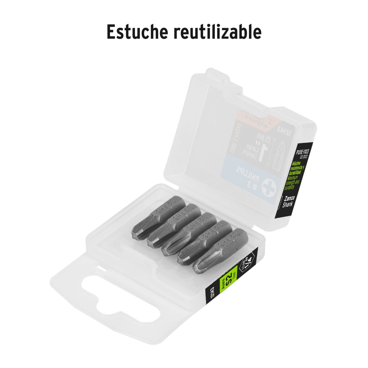 Estuche con 5 puntas de cruz ph3 largo 1'' Truper Expert2