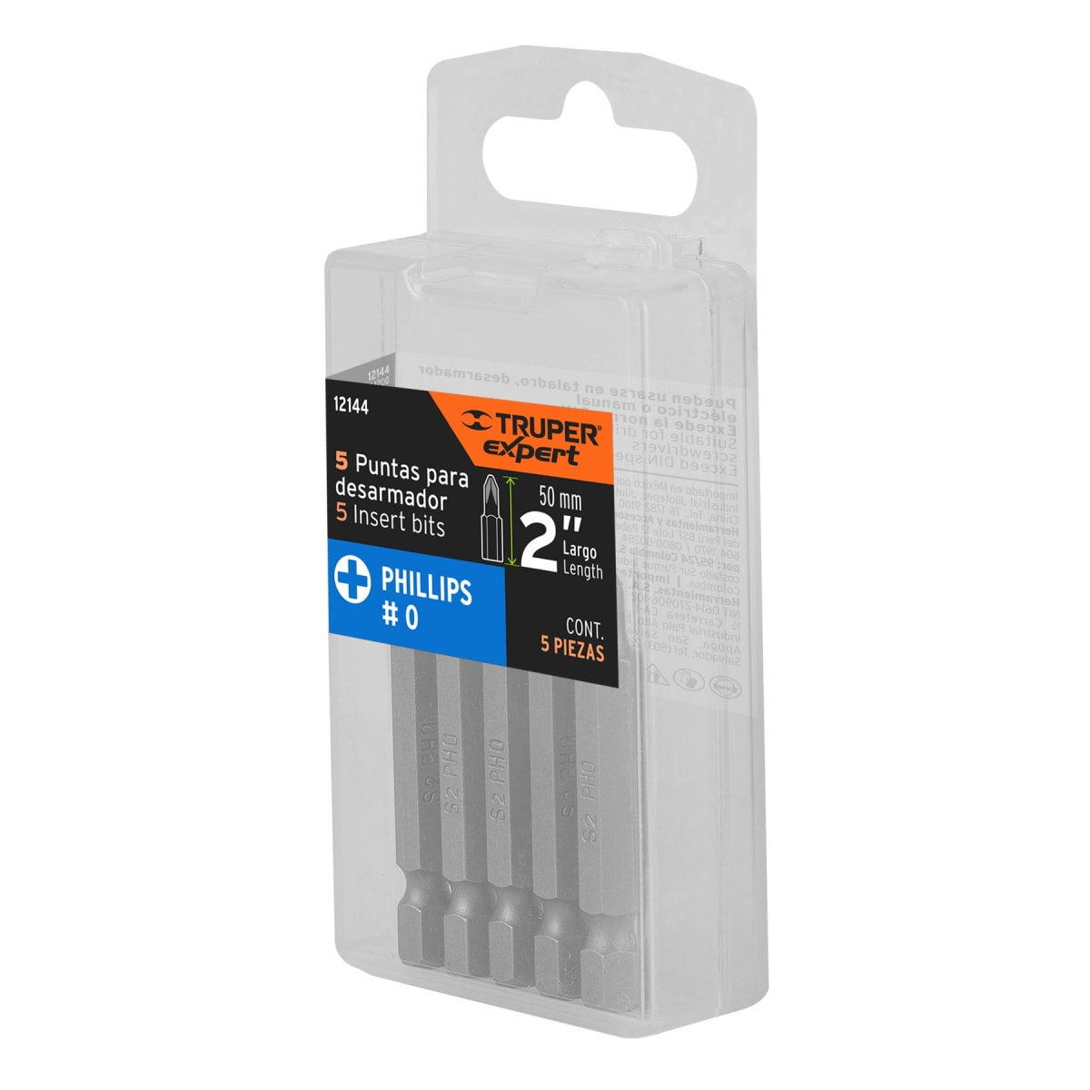 Estuche con 5 puntas de cruz PH0 largo 2´´, Truper Expert5