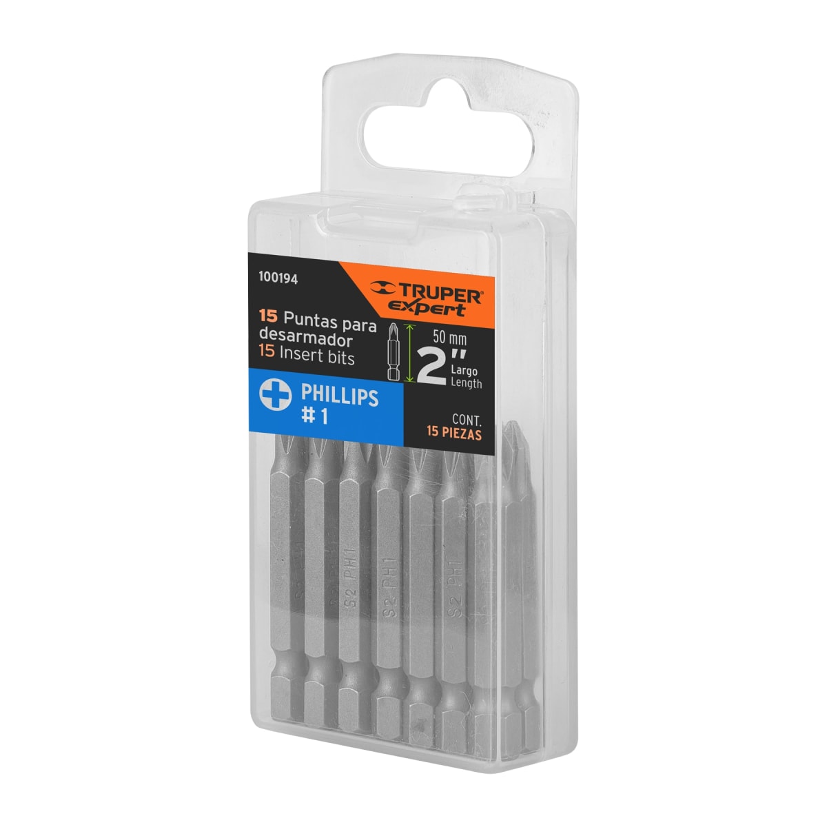 Estuche con 15 puntas de cruz PH1 largo 2´´, Truper Expert5