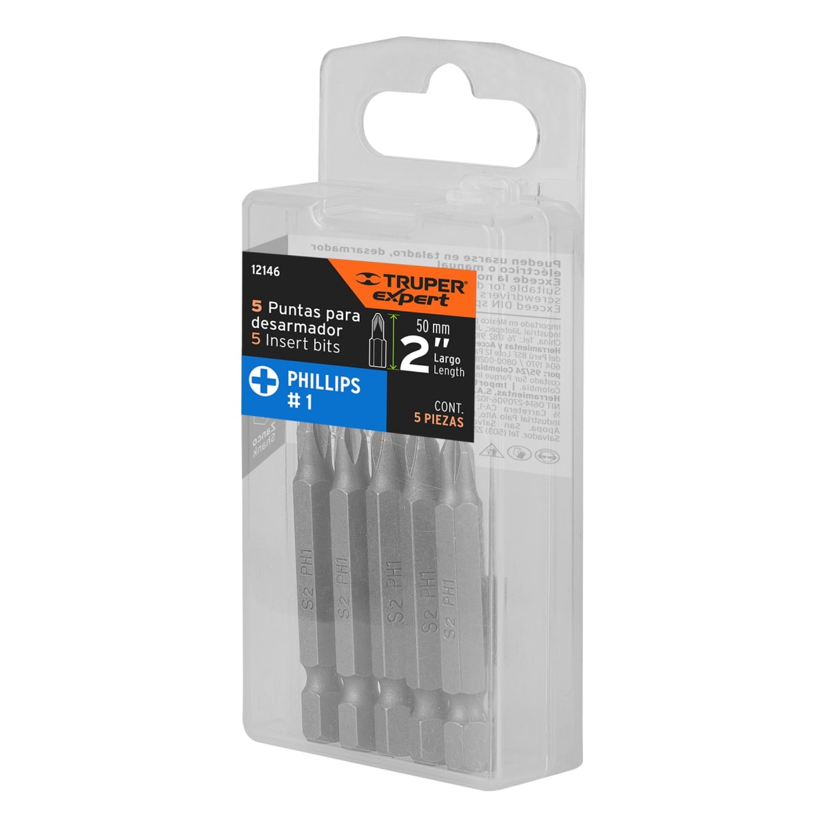 Estuche con 5 puntas de cruz PH1 largo 2´´, Truper Expert5