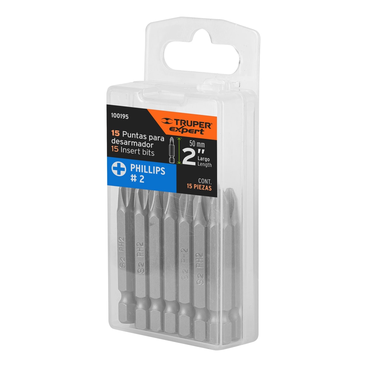 Estuche con 15 puntas de cruz PH2 largo 2´´, Truper Expert5