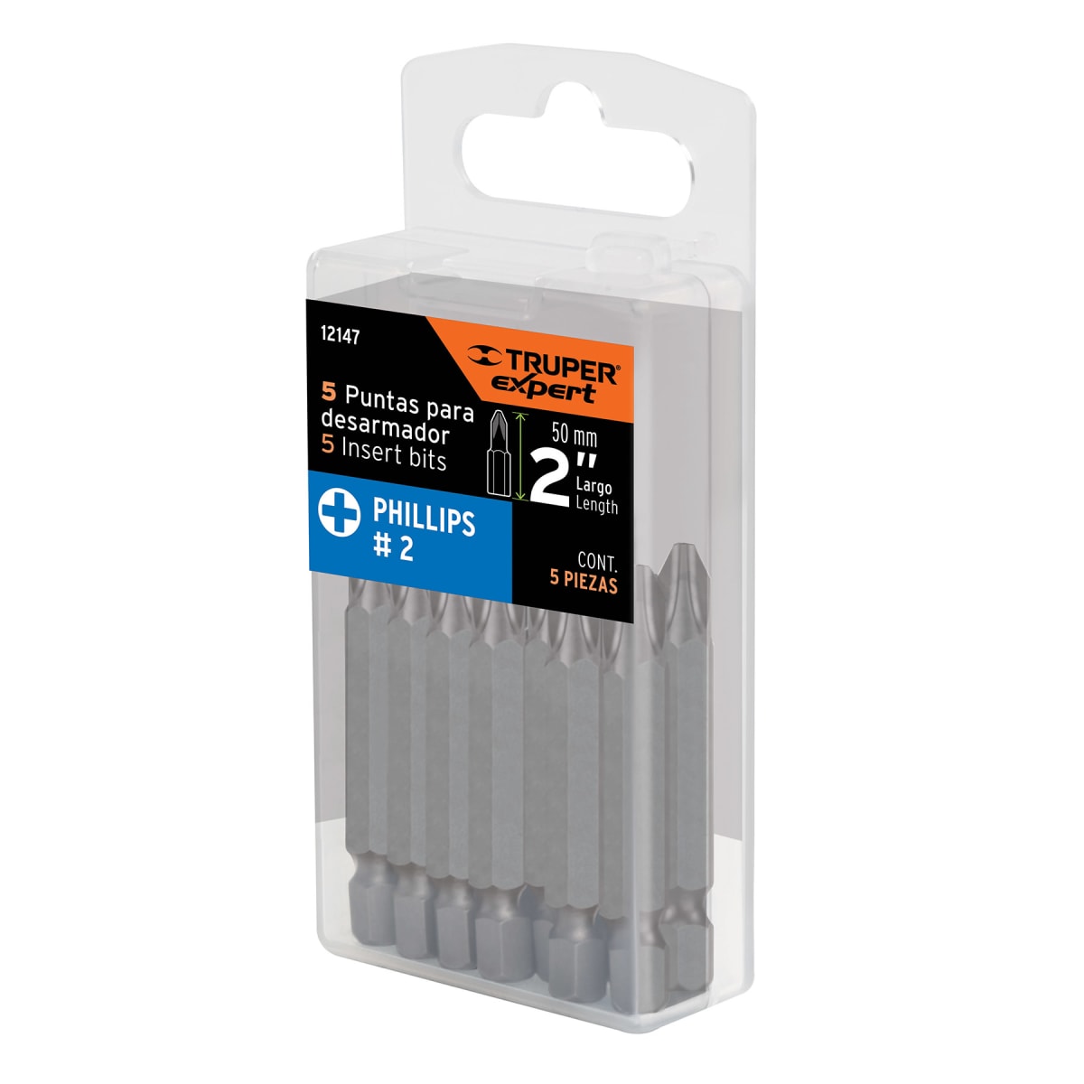 Estuche con 5 puntas de cruz ph2 largo 2''. truper expert5