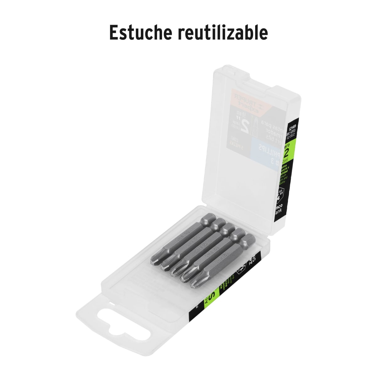 Estuche con 5 puntas de cruz ph3 largo 2''. truper expert2
