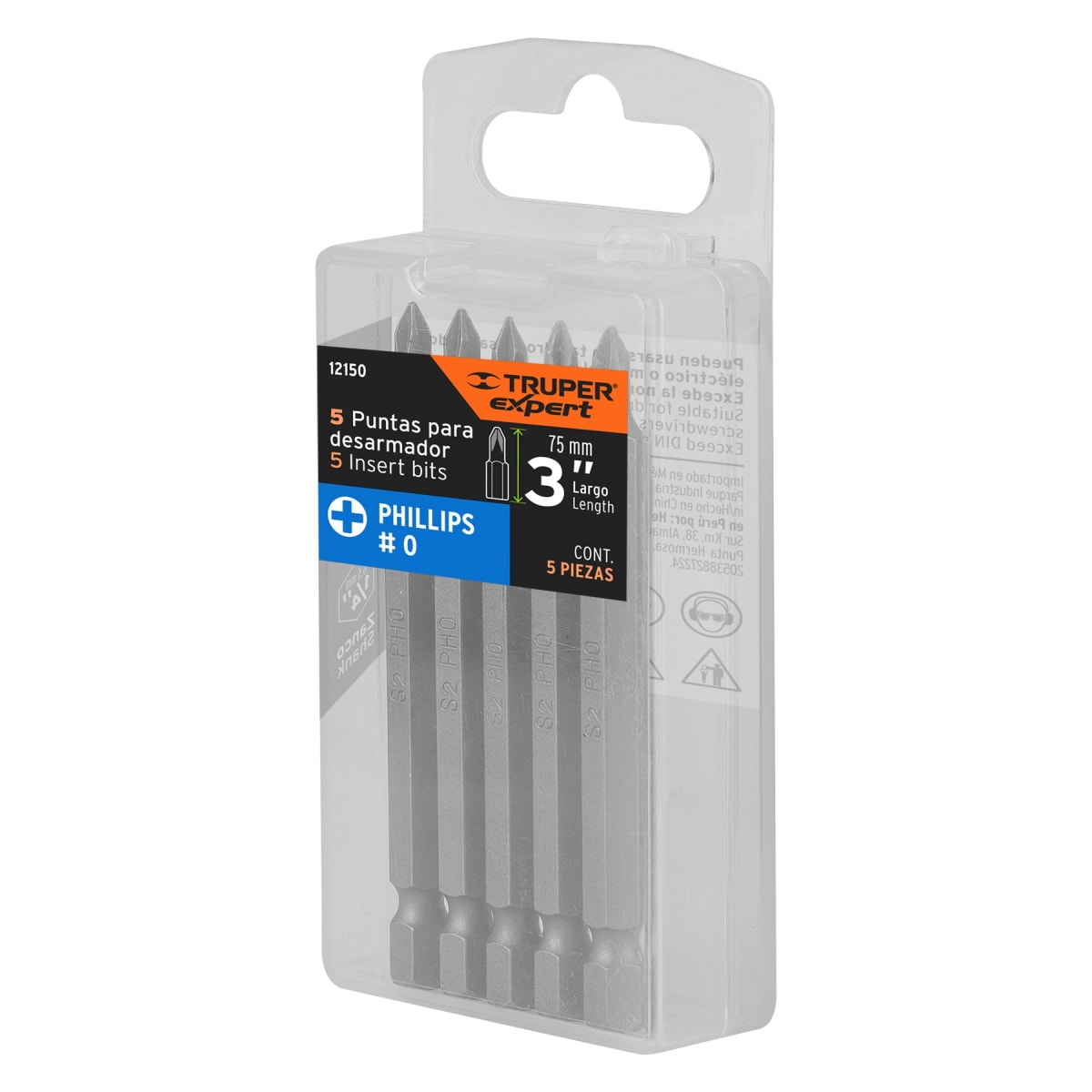 Estuche con 5 puntas de cruz PH0 largo 3´´, Truper Expert5