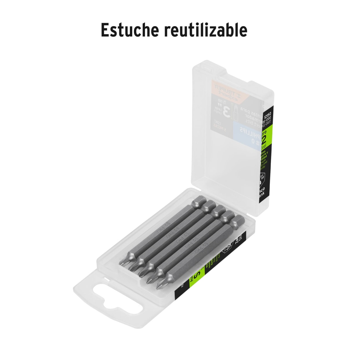 Estuche con 5 puntas de cruz PH0 largo 3´´, Truper Expert2