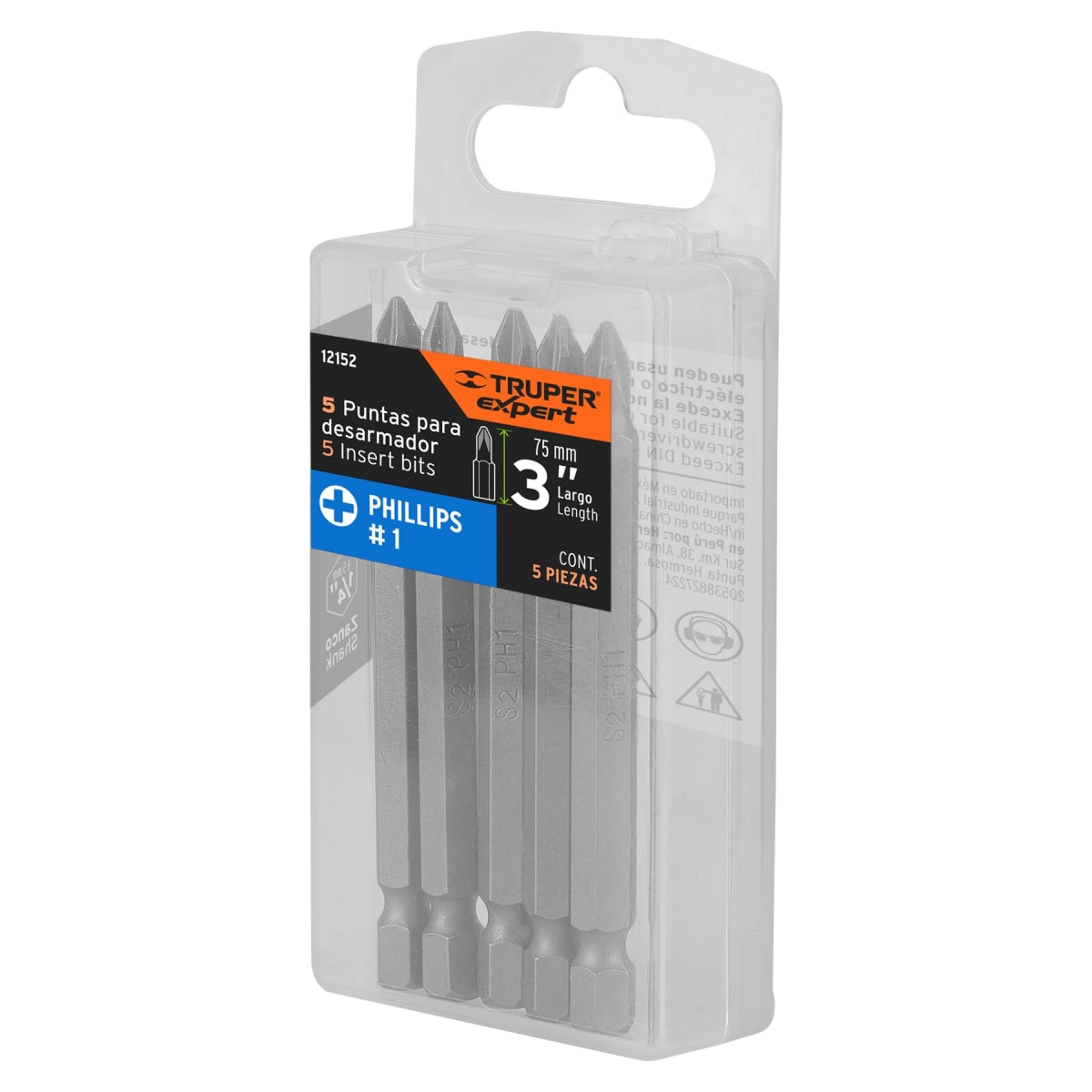 Estuche con 5 puntas de cruz PH1 largo 3´´, Truper Expert5