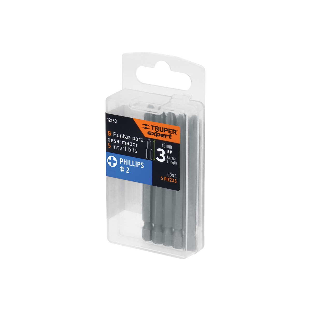 Estuche con 5 puntas de cruz ph2 largo 3''. truper expert5