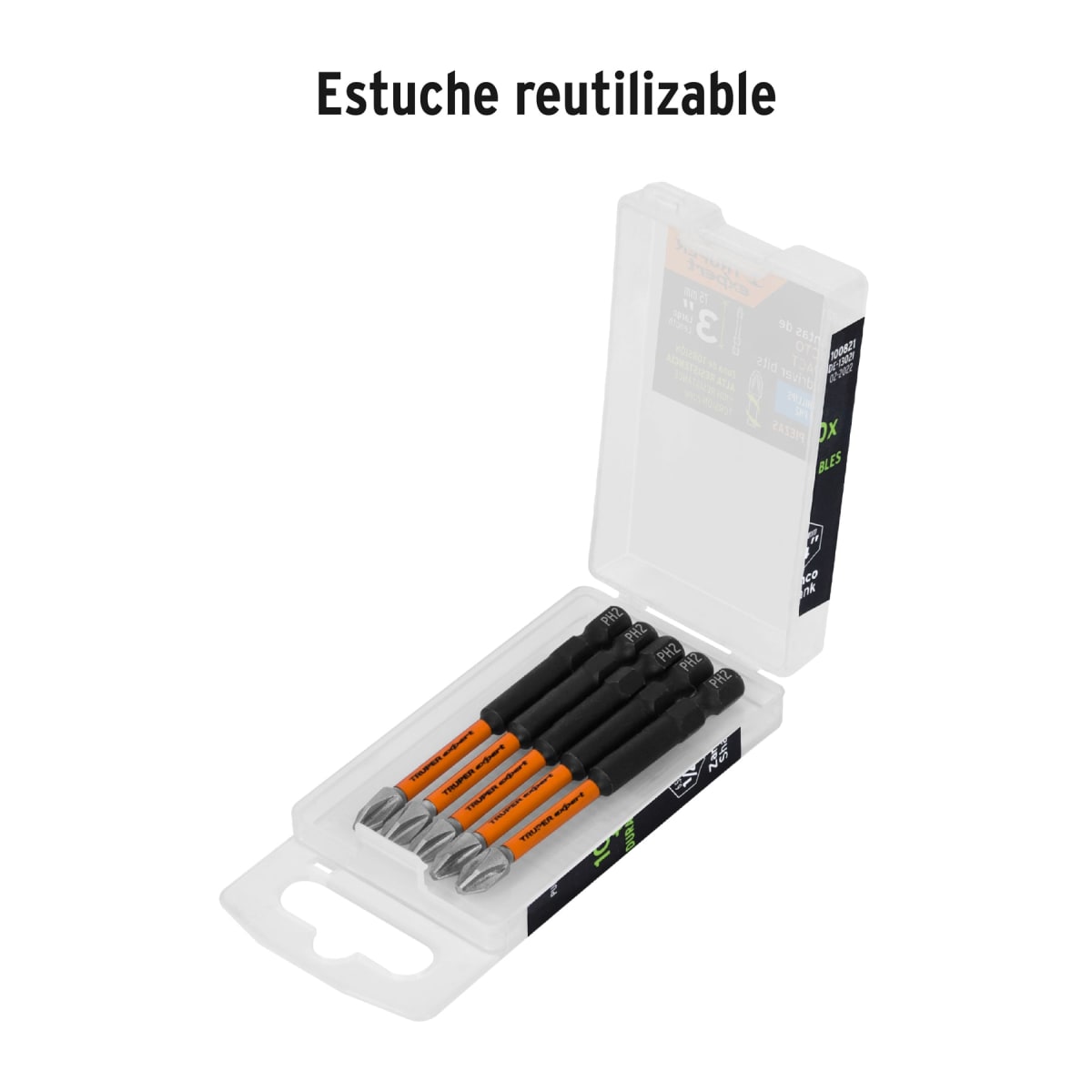 Estuche con 5 puntas de cruz PH2 de impacto largo 3'', Expert Truper5