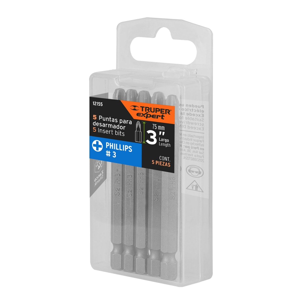 Estuche con 5 puntas de cruz PH3 largo 3´´, Truper Expert5