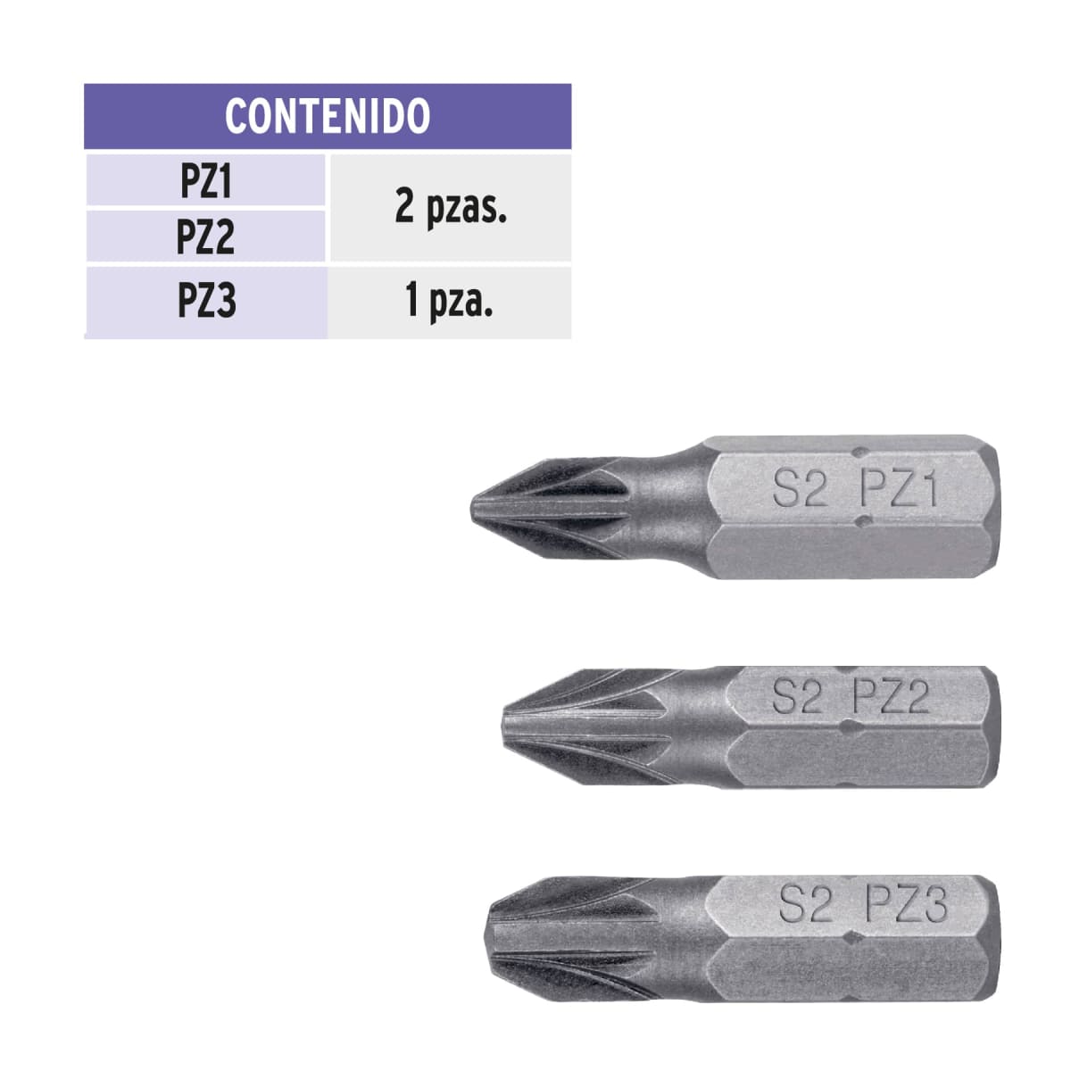 Juego de 5 puntas pozidriv combinadas largo 1'' Truper Expert2