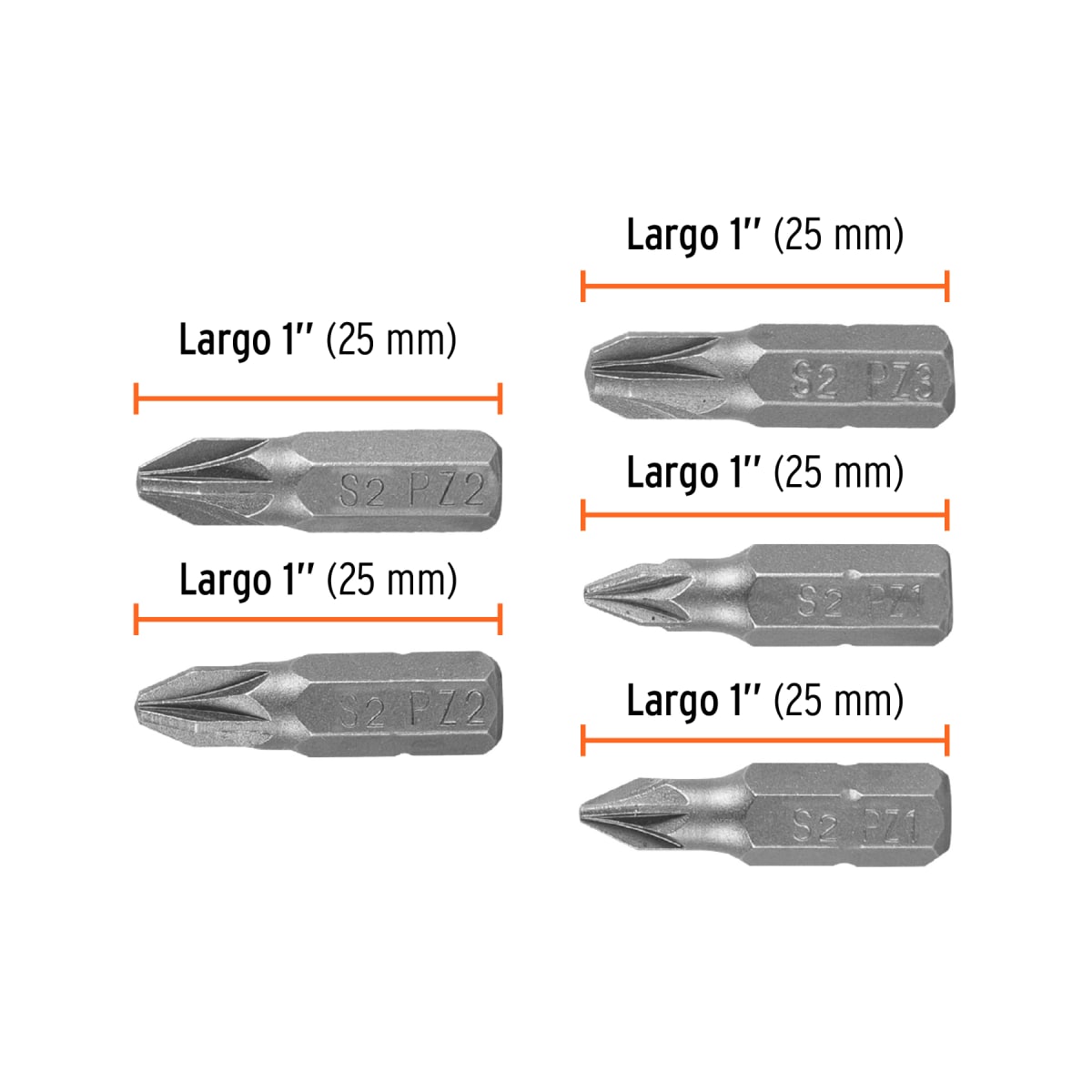 Juego de 5 puntas pozidriv combinadas largo 1'' Truper Expert4