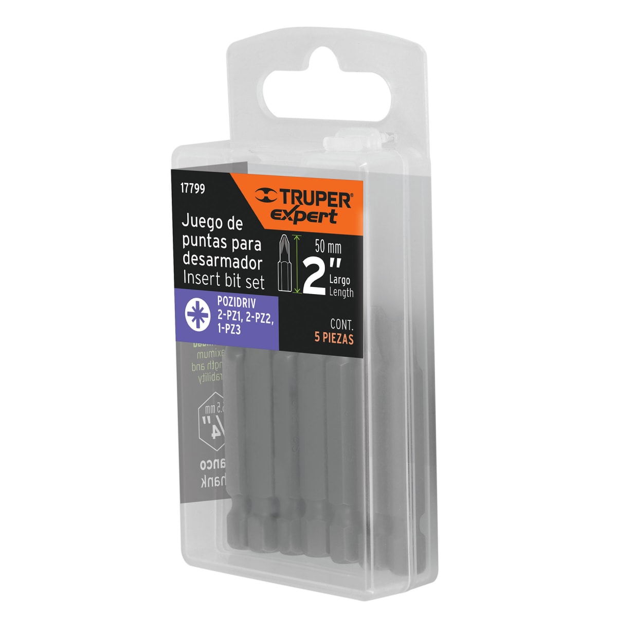 Juego de 5 puntas pozidriv combinadas largo 2´´, Expert Truper5