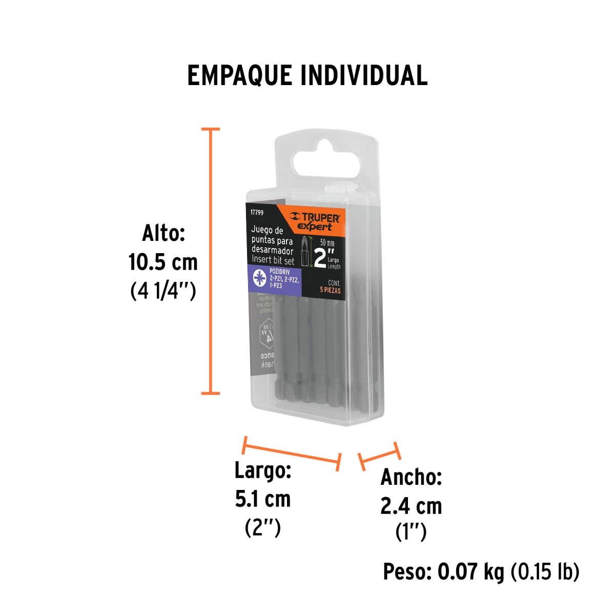 Juego de 5 puntas pozidriv combinadas largo 2´´, Expert Truper6