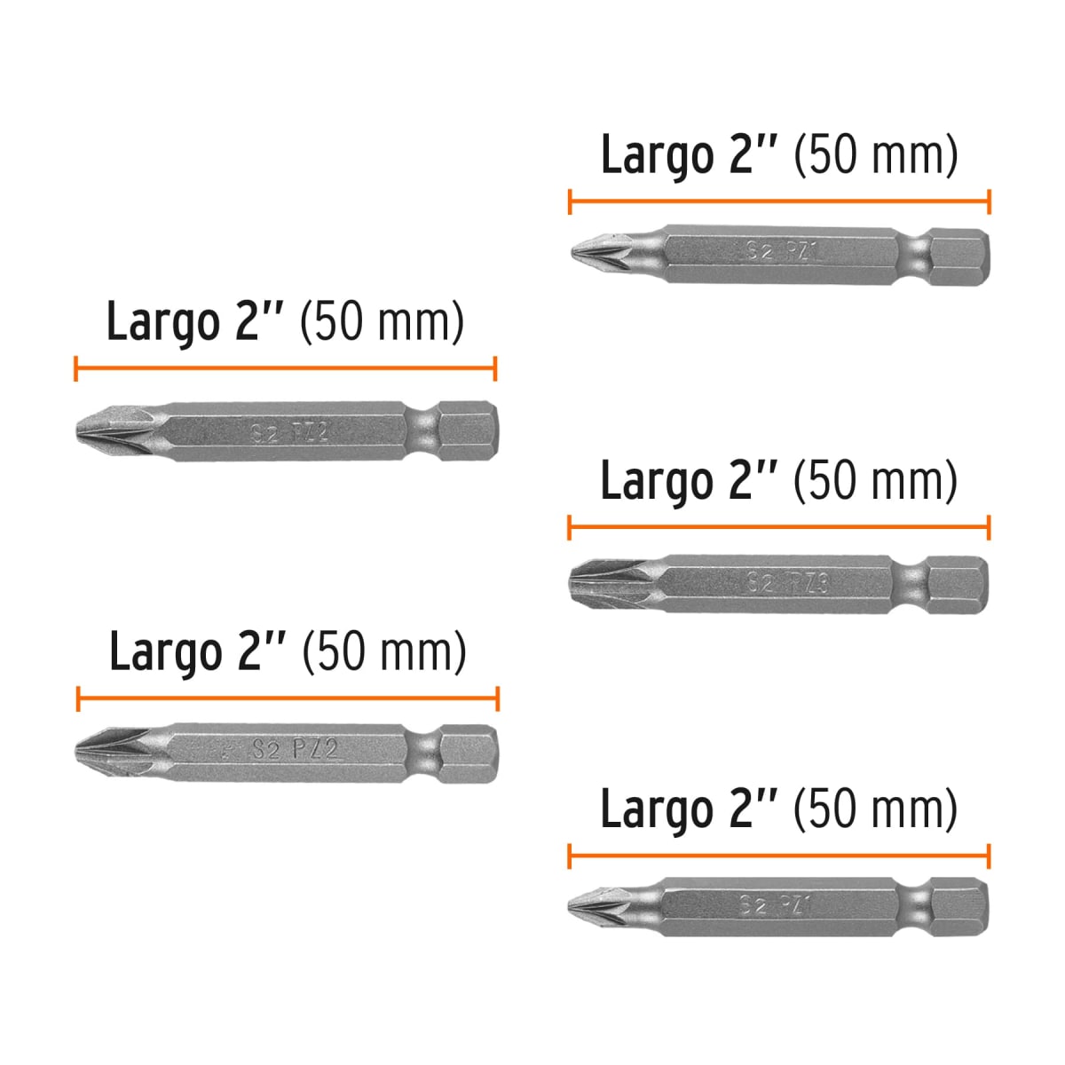Juego de 5 puntas pozidriv combinadas largo 2´´, Expert Truper3