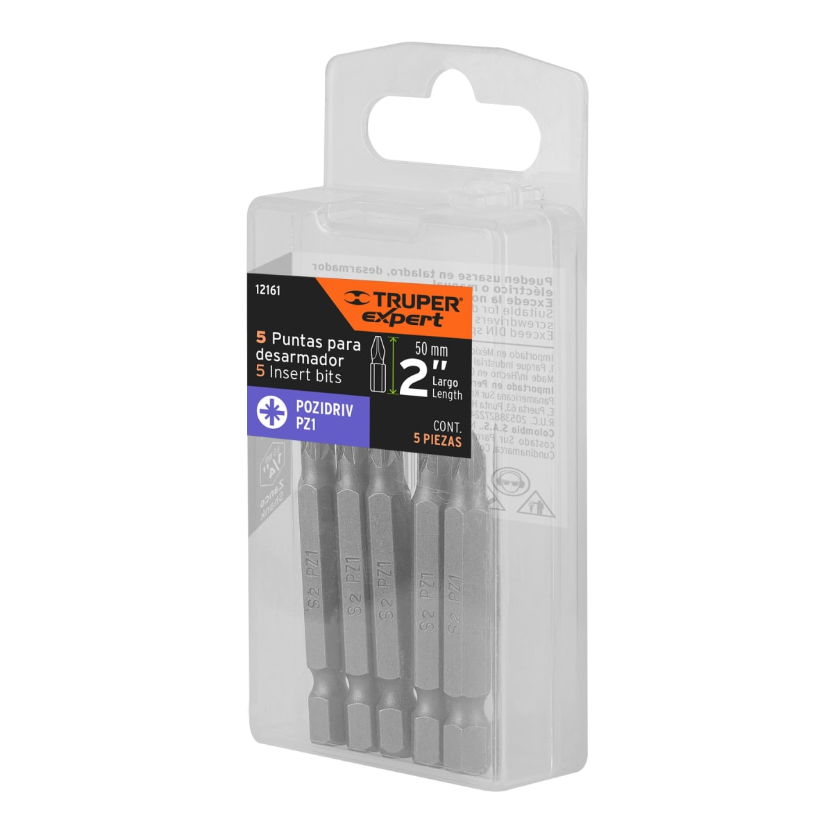 Estuche con 5 puntas pozidriv PZ1 largo 2´´, Truper Expert5
