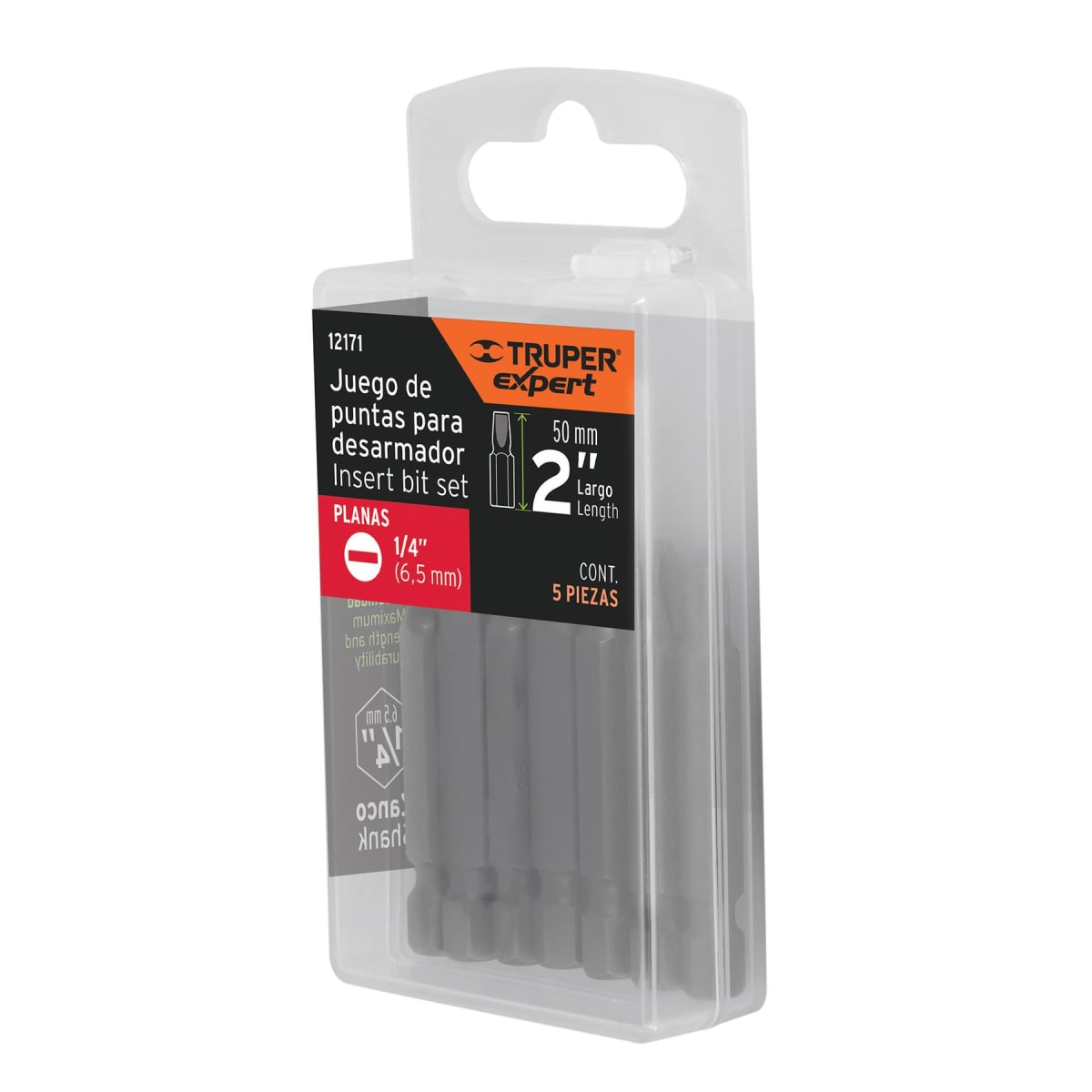 Estuche con 5 puntas planas de 1/4´´ largo 2´´, Truper Expert5