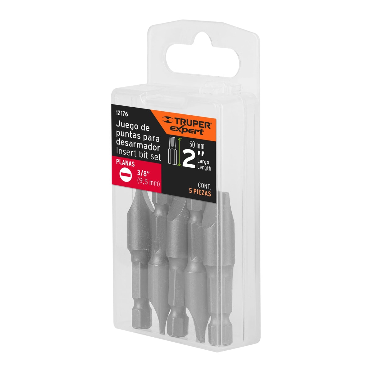 Estuche con 5 puntas planas de 3/8´´ largo 2´´, Truper Expert5