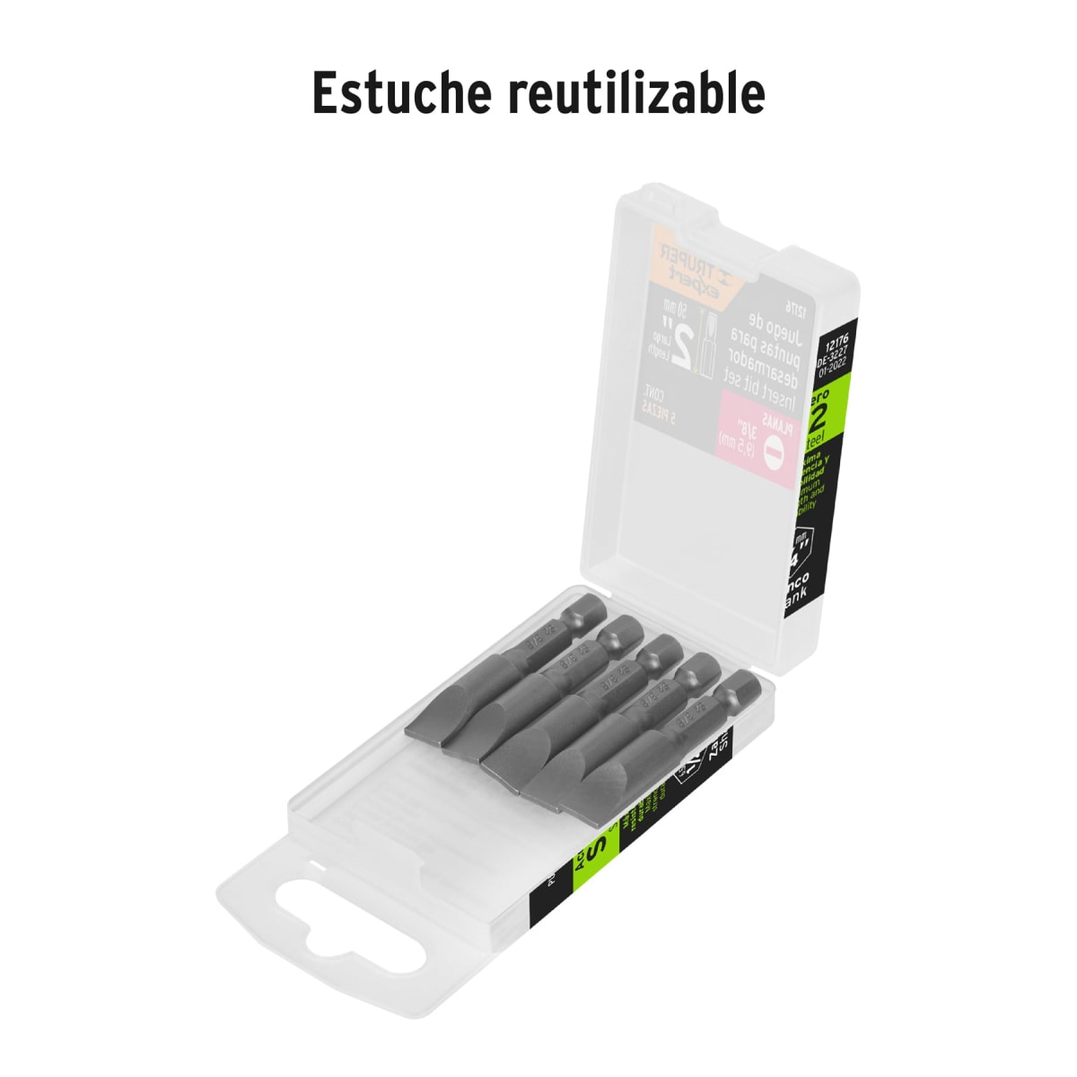 Estuche con 5 puntas planas de 3/8´´ largo 2´´, Truper Expert4