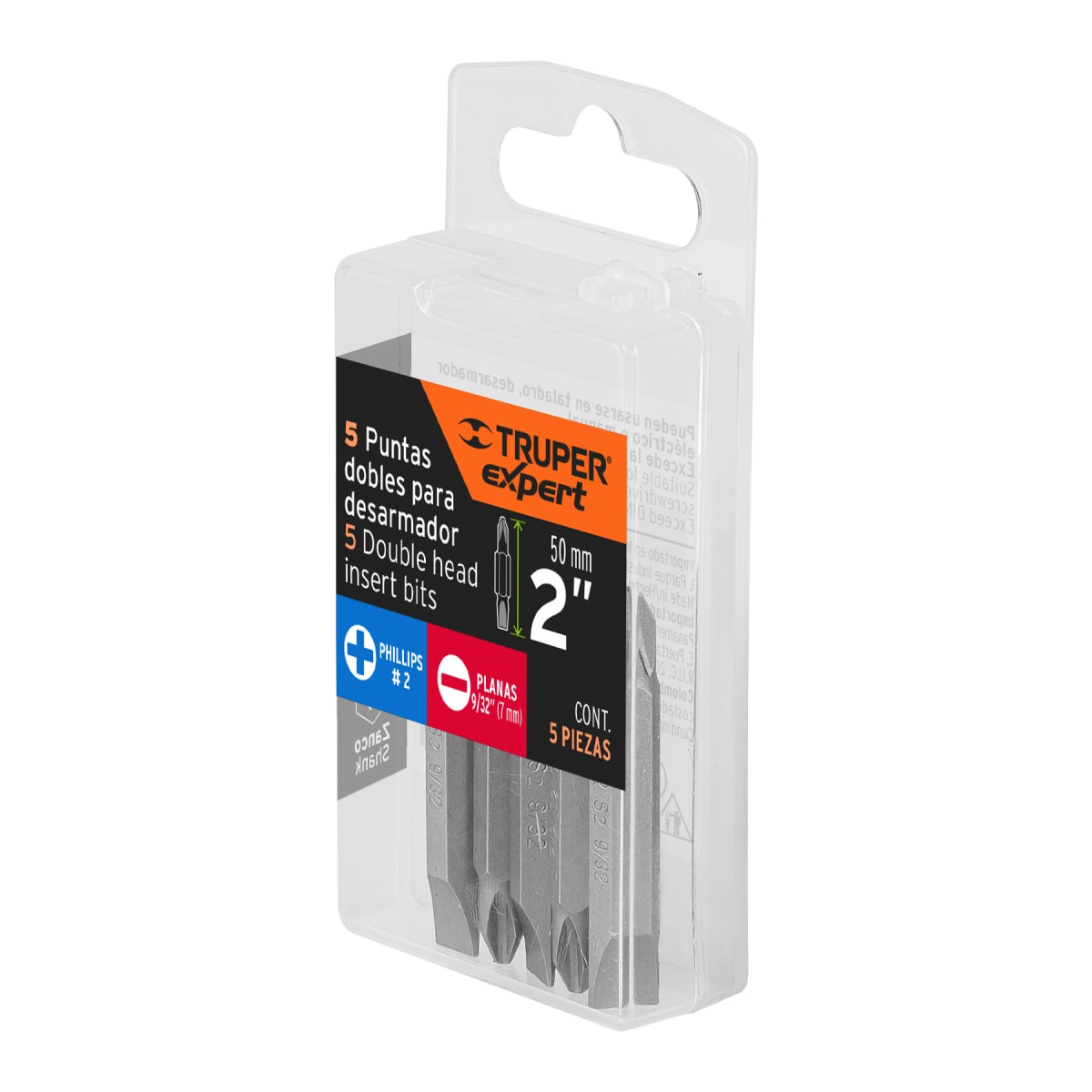 Estuche con 5 puntas dobles PH2 y 9/32´´ largo 2´´, Expert Truper6