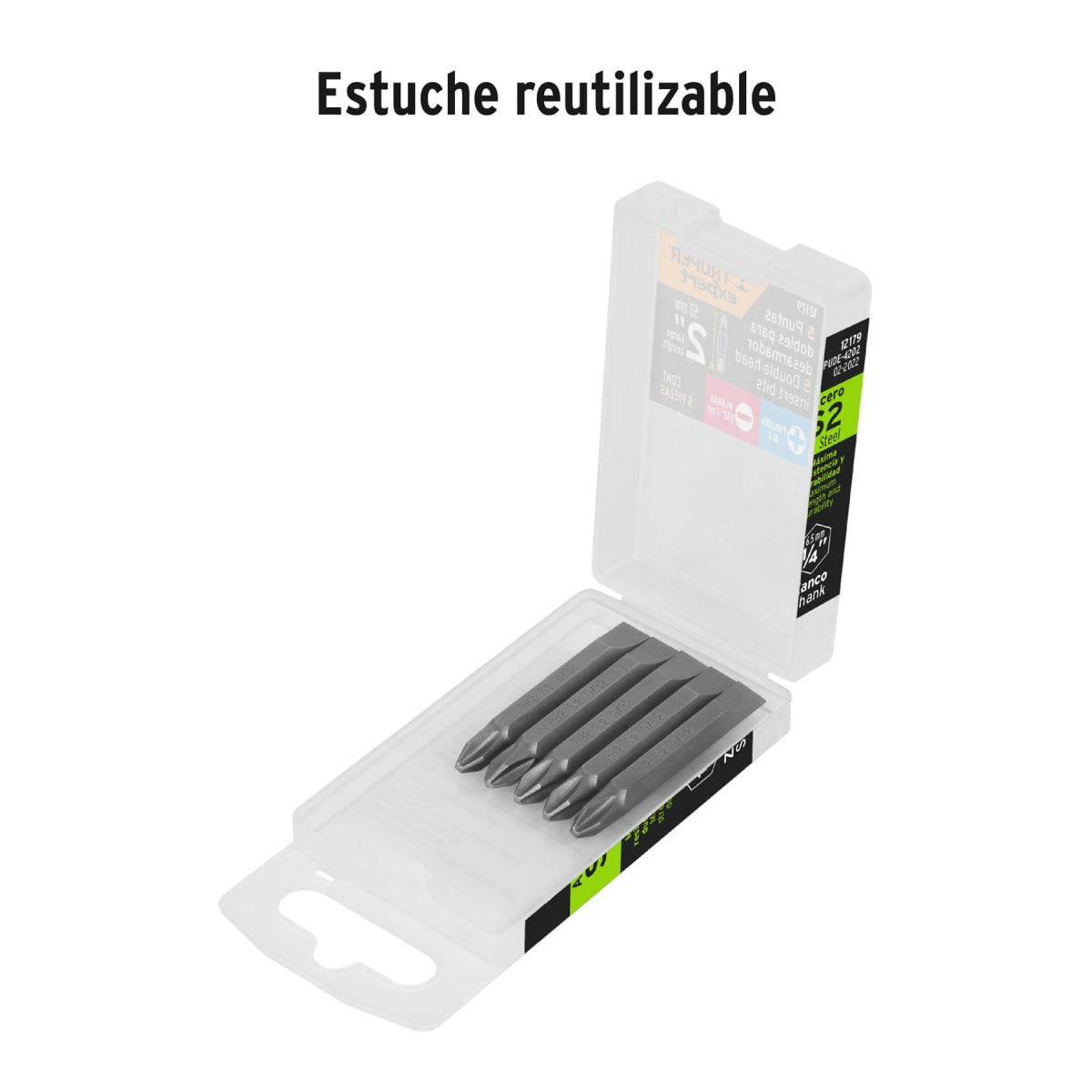 Estuche con 5 puntas dobles PH2 y 9/32´´ largo 2´´, Expert Truper3