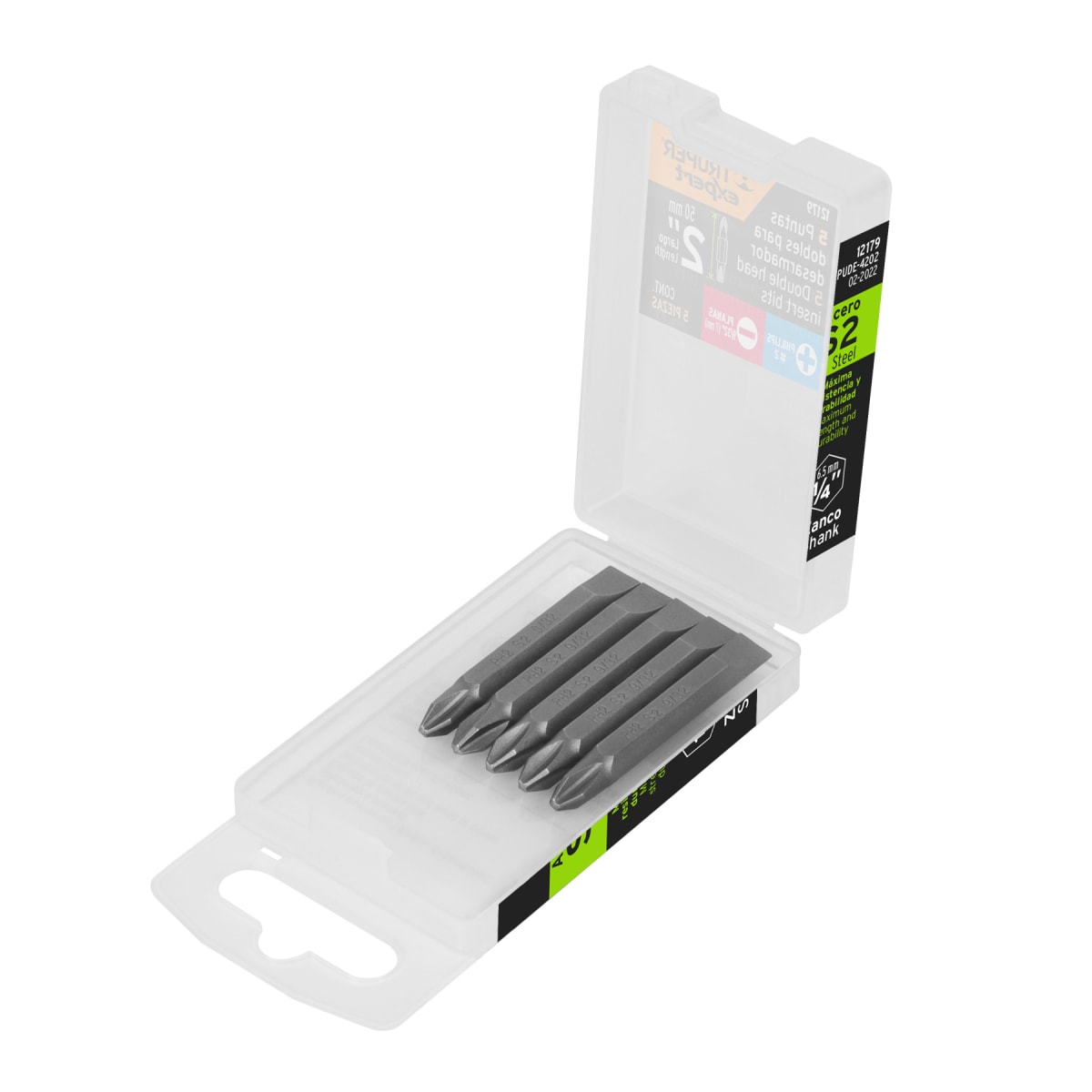 Estuche con 5 puntas dobles PH2 y 9/32´´ largo 2´´, Expert Truper2