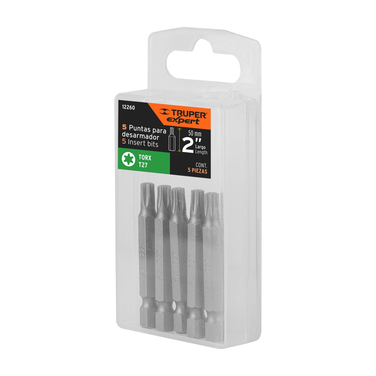 Estuche con 5 puntas torx T27 largo 2´´, Truper Expert5