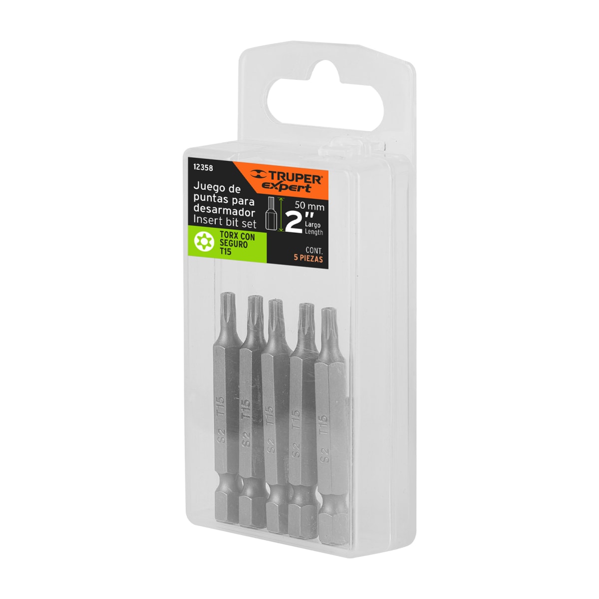 Estuche con 5 puntas torx T15 con seguro largo 2´´, Expert Truper5