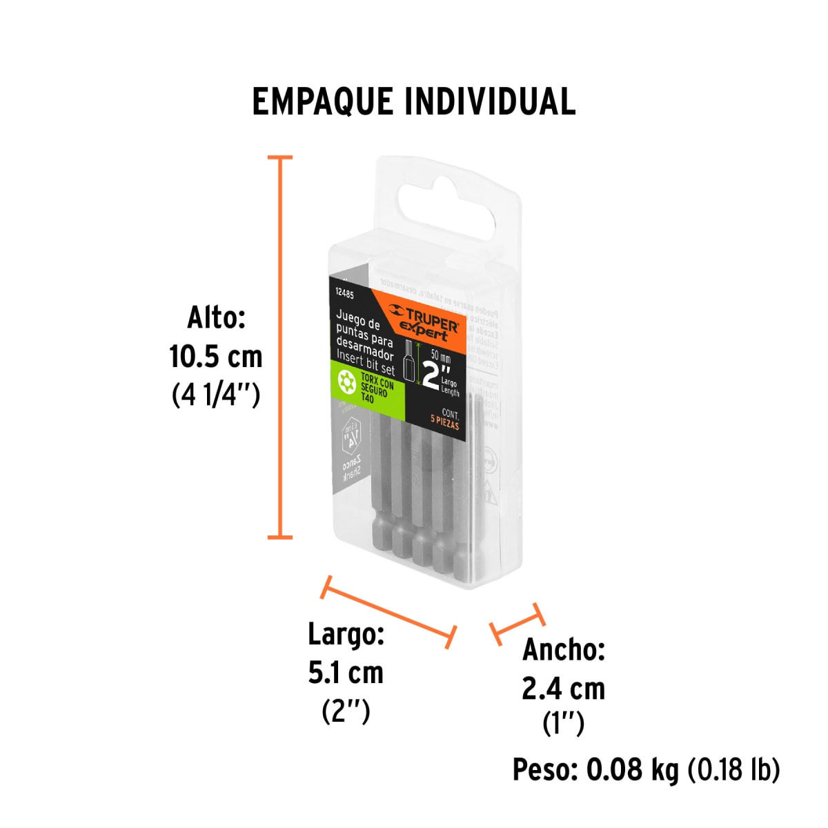Estuche con 5 puntas torx T40 con seguro largo 2´´, Expert Truper5