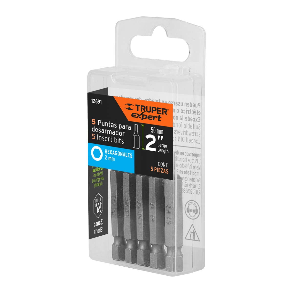 Estuche con 5 puntas hexagonales de 2 mm largo 2´´, Expert Truper5