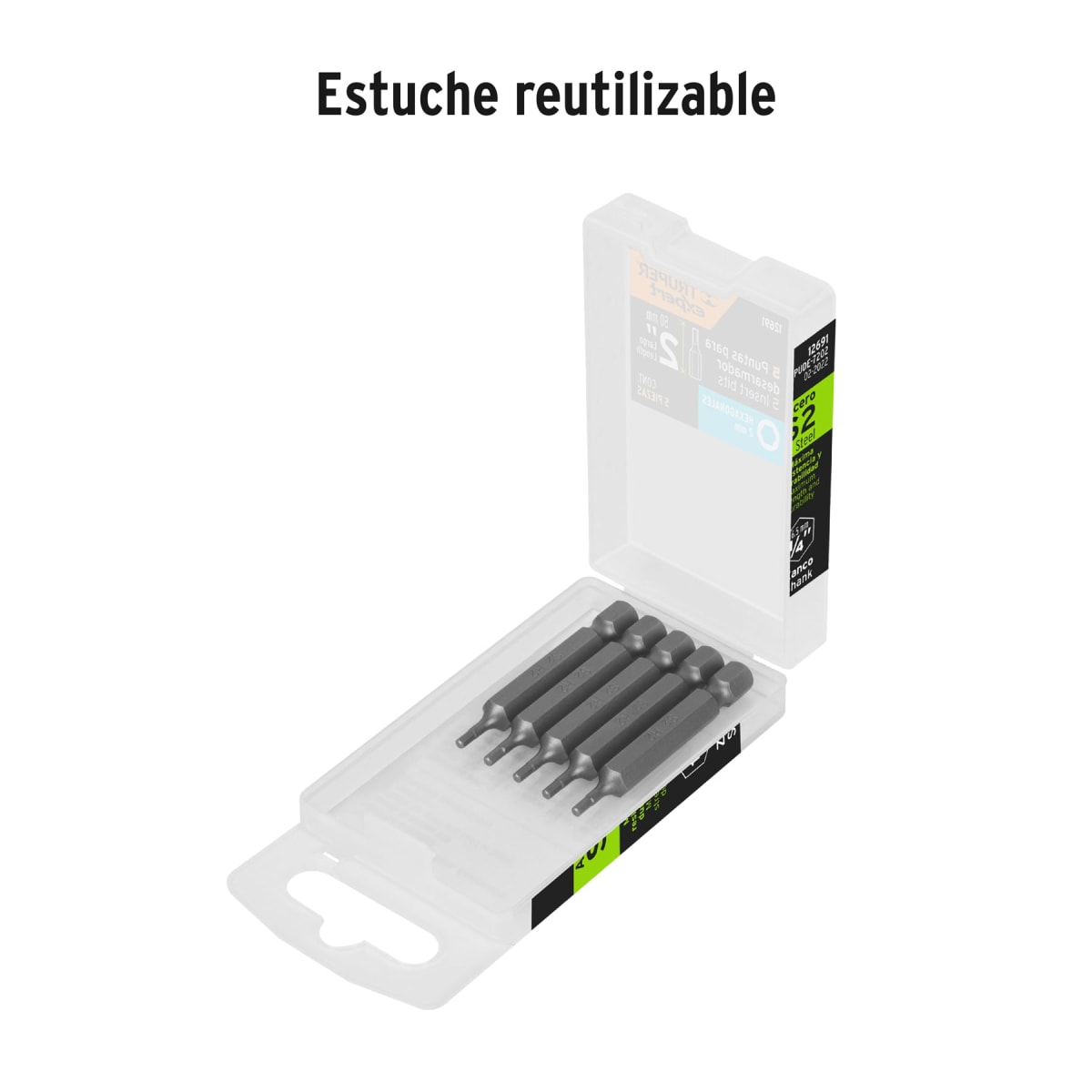 Estuche con 5 puntas hexagonales de 2 mm largo 2´´, Expert Truper4