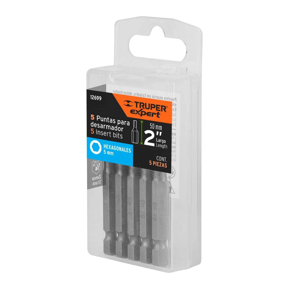 Estuche con 5 puntas hexagonales de 5 mm largo 2'', Expert Truper5
