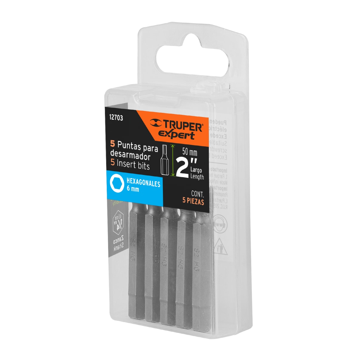 Estuche con 5 puntas hexagonales de 6 mm largo 2'', Expert Truper5