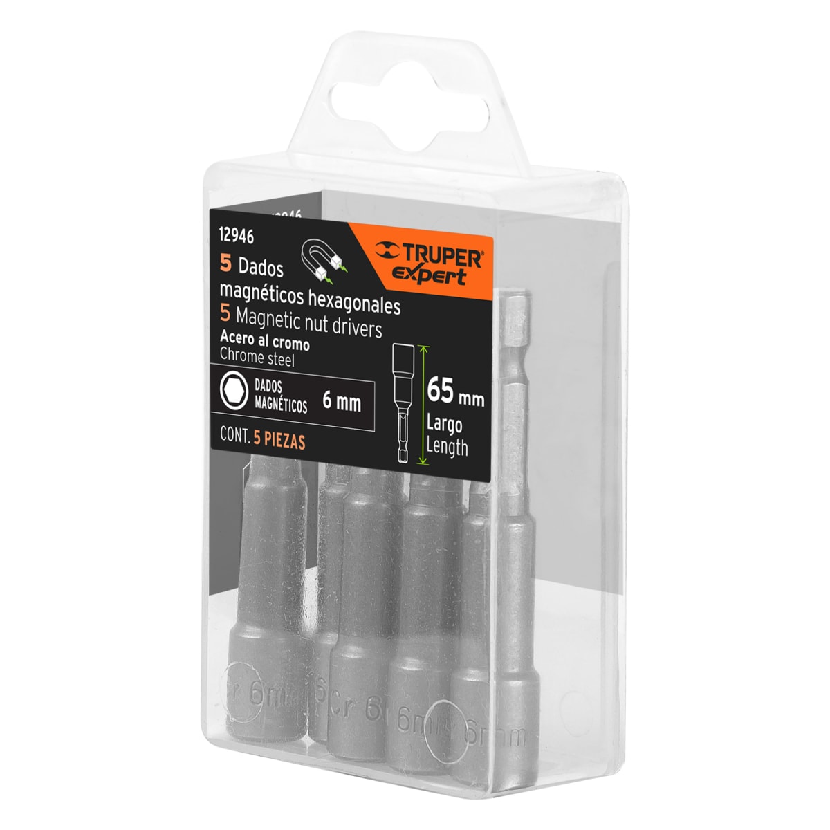 Estuche con 5 dados magnéticos de 6 mm largo 2´´, Expert Truper5