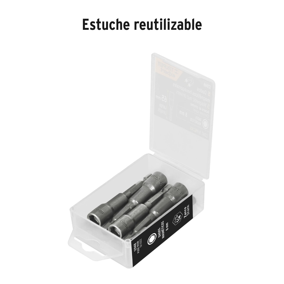 Estuche con 5 dados magnéticos de 8 mm largo 2´´, Expert Truper2