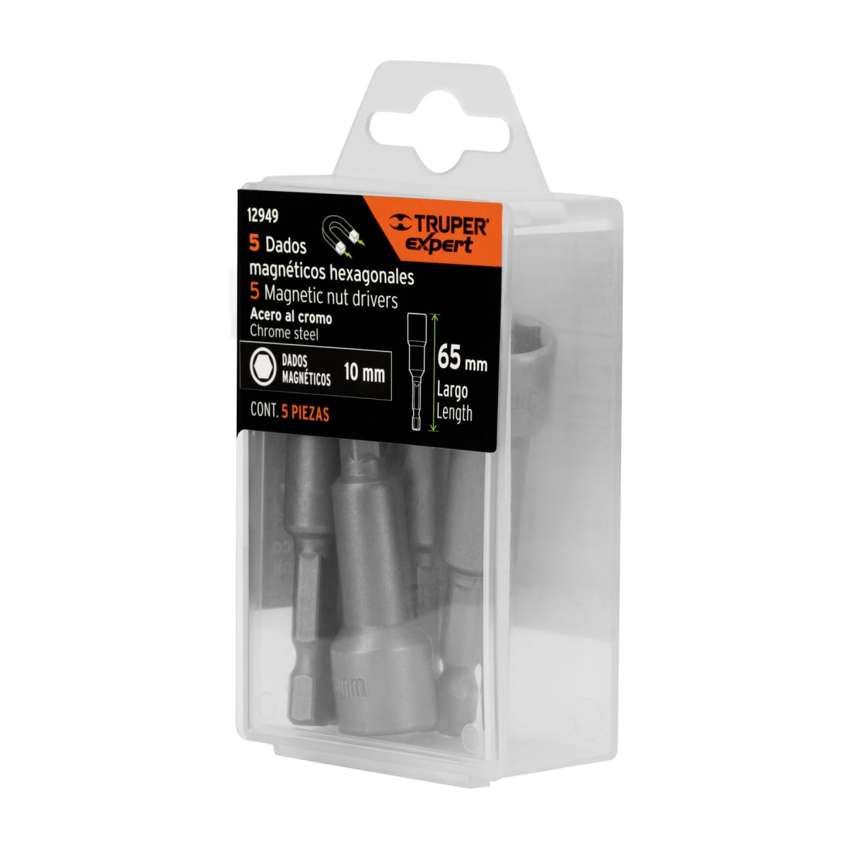Estuche con 5 dados magnéticos de 10 mm largo 2´´, Expert Truper5
