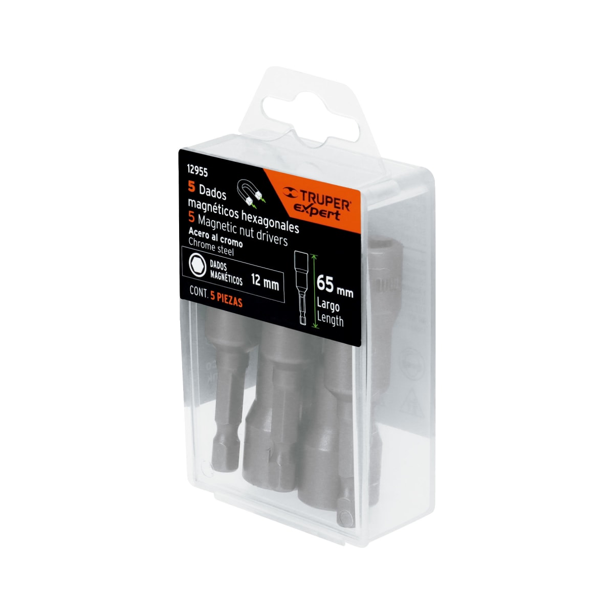 Estuche con 5 dados magnéticos de 12 mm largo 2´´, Expert Truper5