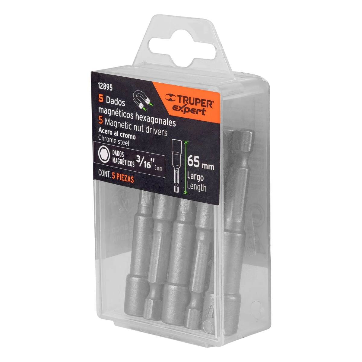 Estuche con 5 dados magnéticos de 3/16´´ largo 2´´, Expert Truper5