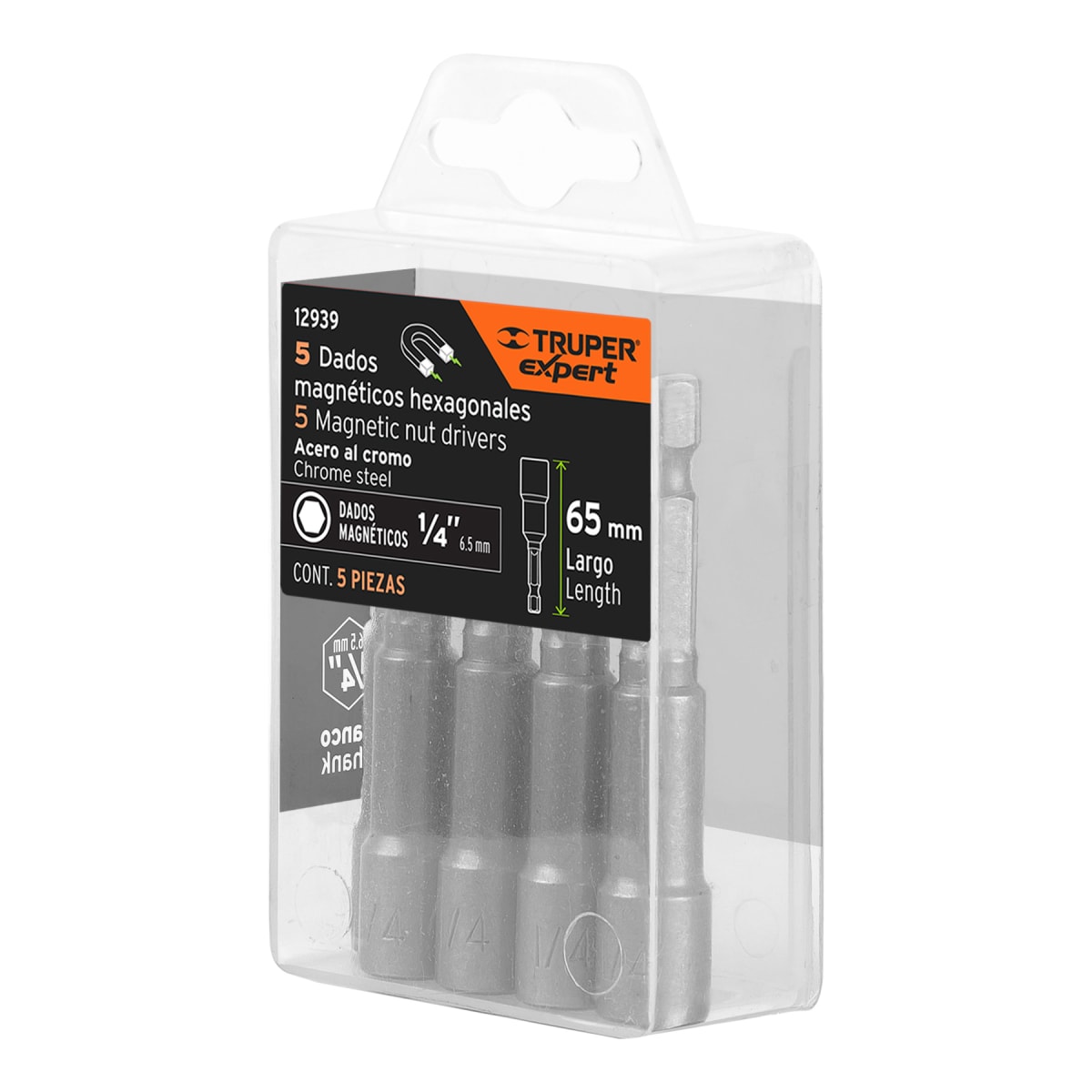 Estuche con 5 dados magnéticos de 1/4´´ largo 2´´, Expert Truper5