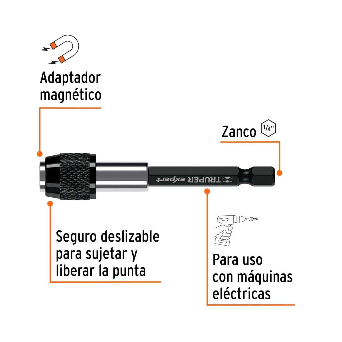 Adaptador de 75 mm magnético para puntas, Expert Truper2